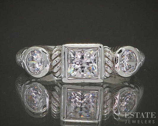Sterling Silver Judith Ripka CZ Cable Ladies Band Ring 6.1g p24406