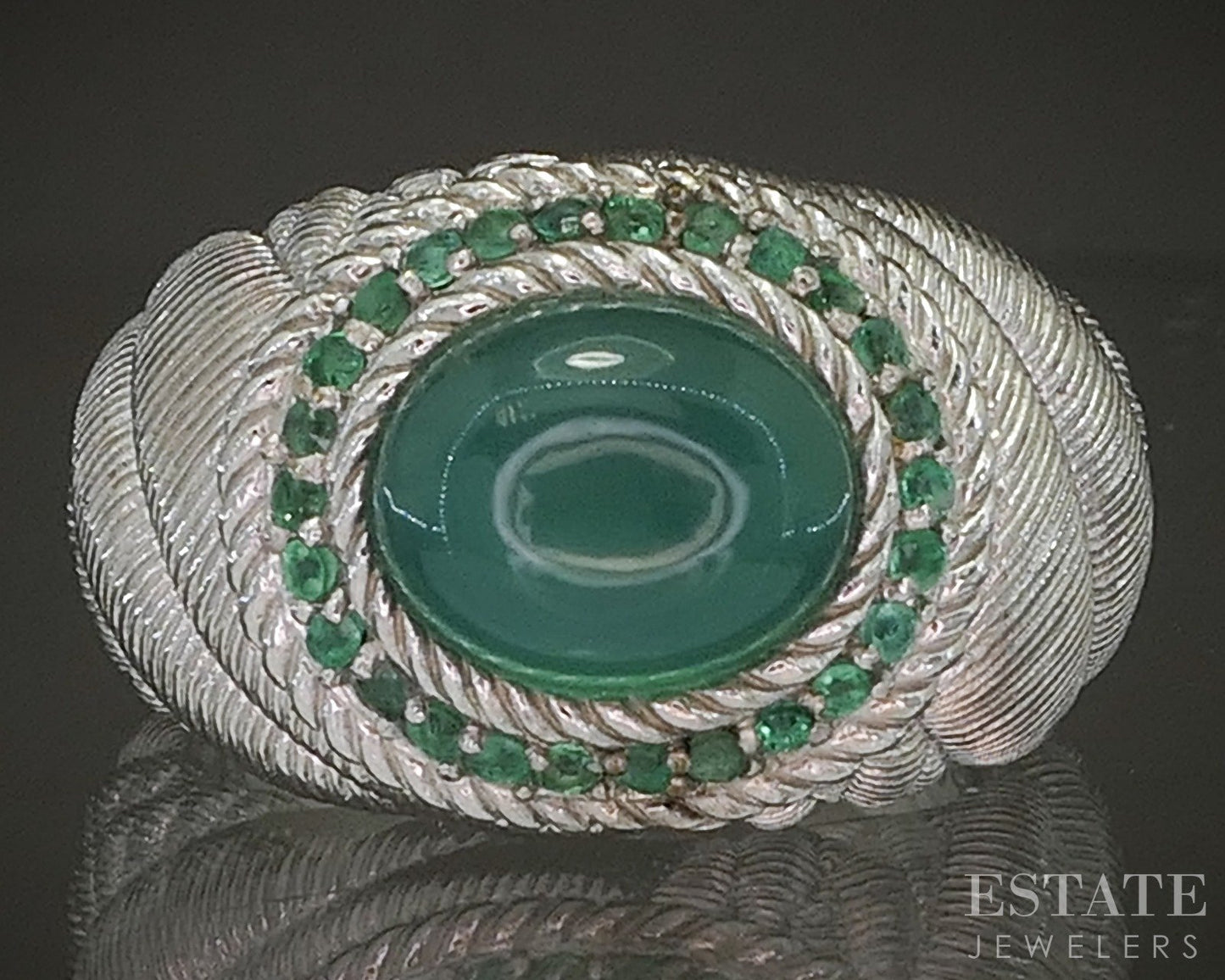 Sterling Silver Judith Ripka Green Chalcedony & Emerald Band Ring 13.5g p24411