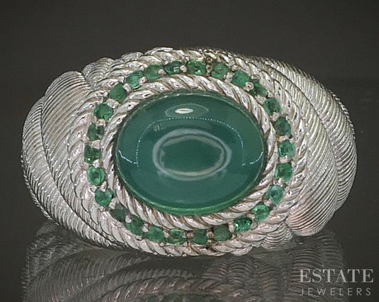 Sterling Silver Judith Ripka Green Chalcedony & Emerald Band Ring 13.5g p24411
