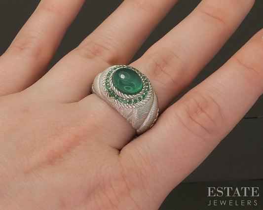 Sterling Silver Judith Ripka Green Chalcedony & Emerald Band Ring 13.5g p24411