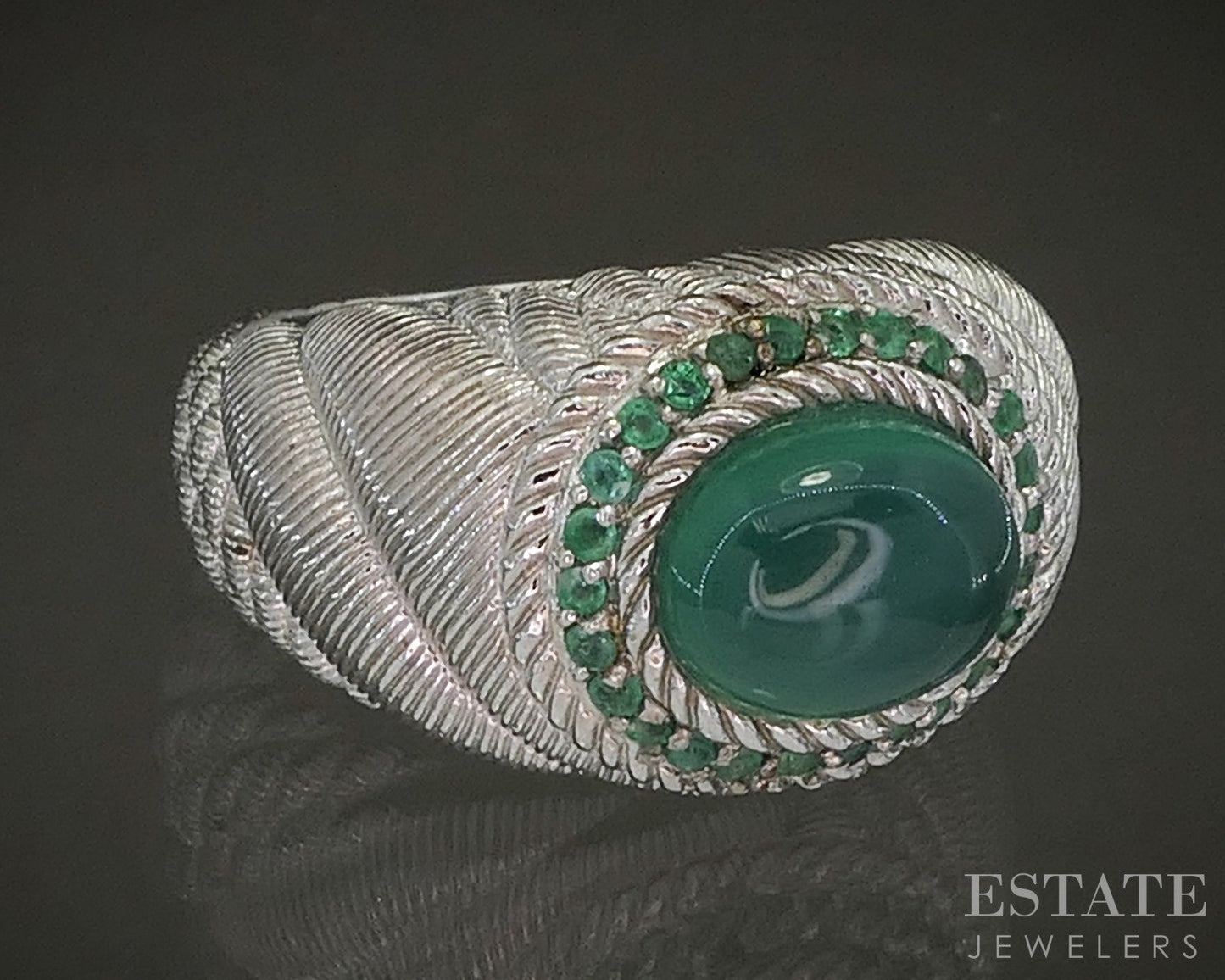 Sterling Silver Judith Ripka Green Chalcedony & Emerald Band Ring 13.5g p24411