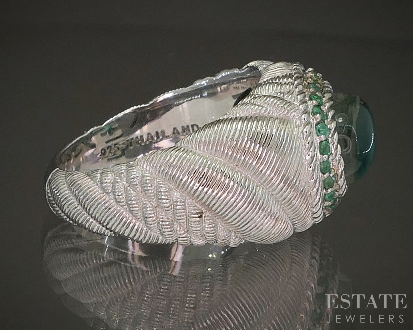 Sterling Silver Judith Ripka Green Chalcedony & Emerald Band Ring 13.5g p24411