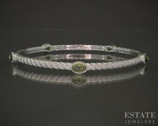 Sterling Silver Judith Ripka Natural Peridot Cable Bangle Bracelet 15.4g p24412