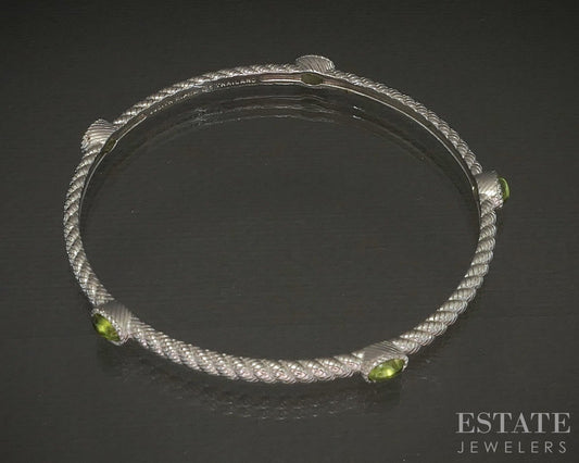 Sterling Silver Judith Ripka Natural Peridot Cable Bangle Bracelet 15.4g p24412