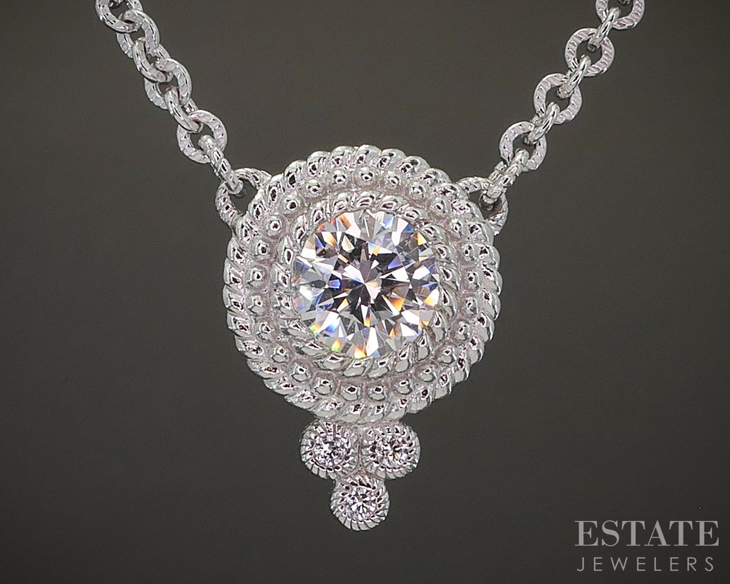 Sterling Judith Ripka Round CZ Cable Chain Necklace 8.1g 20"L p24440