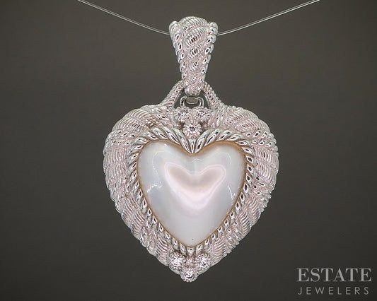 Sterling Silver Judith Ripka Heart Mabe Pearl & CZ Pendant 9.8g p24456
