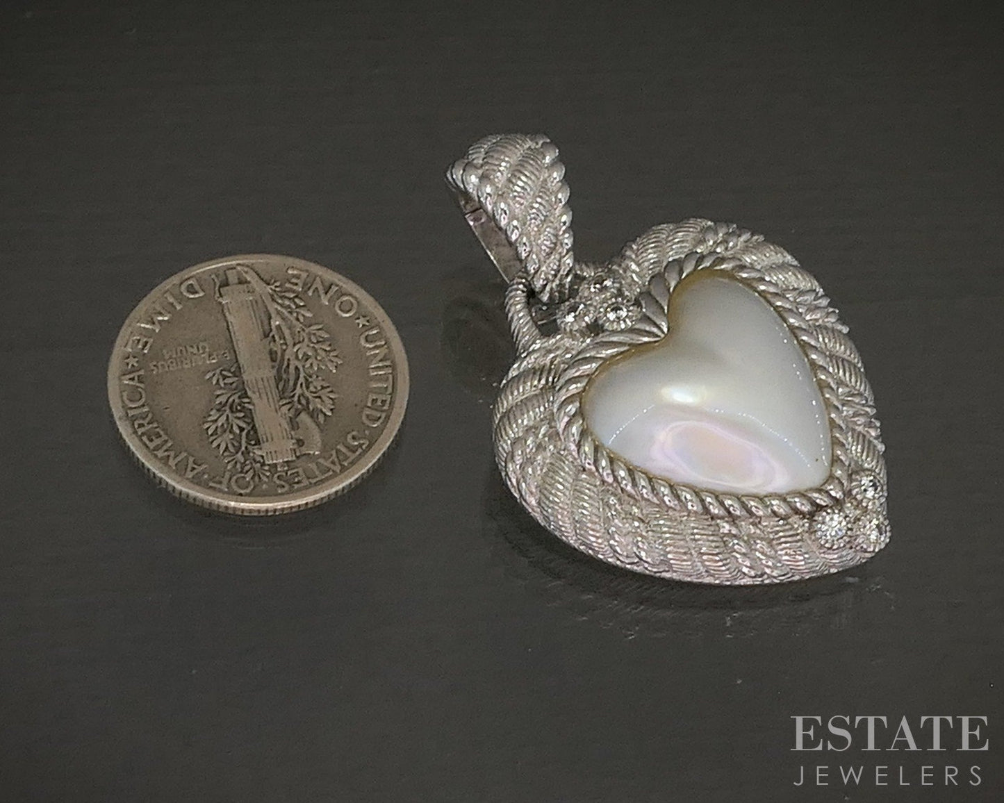 Sterling Silver Judith Ripka Heart Mabe Pearl & CZ Pendant 9.8g p24456