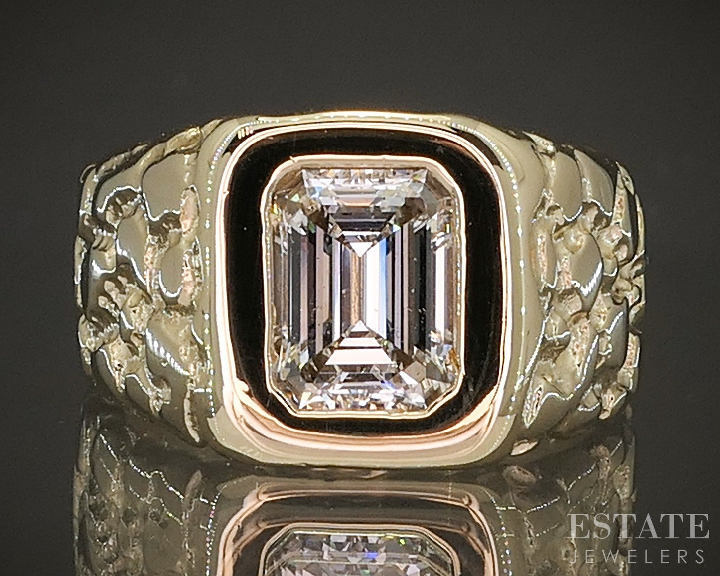 14k Yellow Gold Emerald Natural 1.83ct Diamond Nugget Band Ring 16g p21075