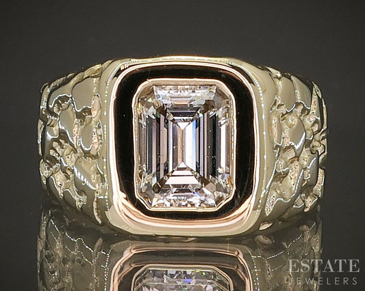14k Yellow Gold Emerald Natural 1.83ct Diamond Nugget Band Ring 16g p21075