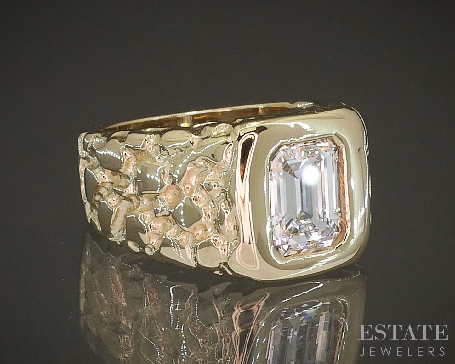 14k Yellow Gold Emerald Natural 1.83ct Diamond Nugget Band Ring 16g p21075