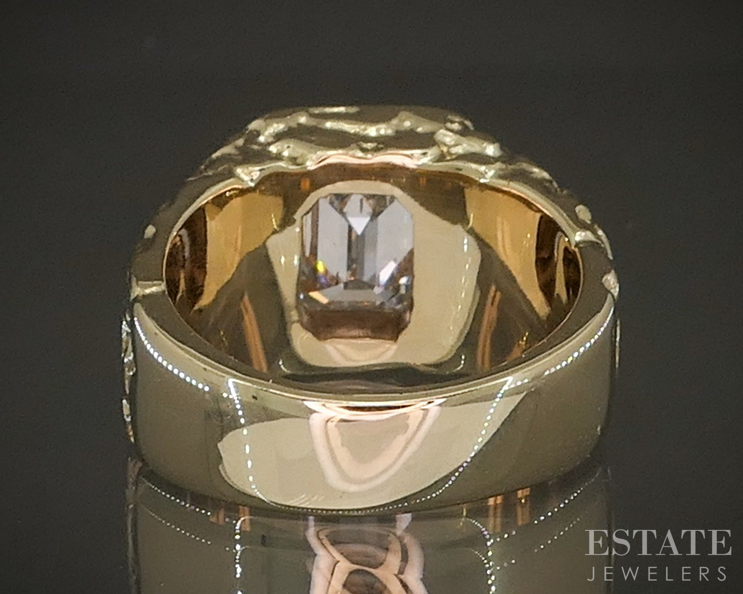 14k Yellow Gold Emerald Natural 1.83ct Diamond Nugget Band Ring 16g p21075