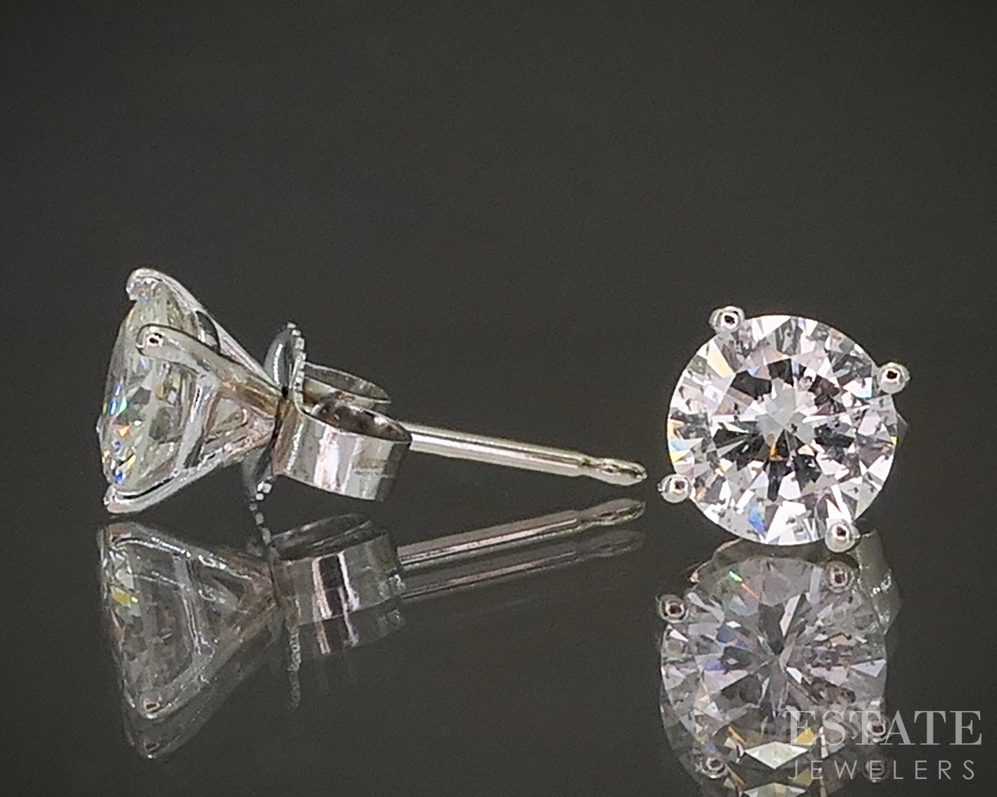 14k White Gold Round Natural 1.00ctw Diamond Stud Earrings p19048