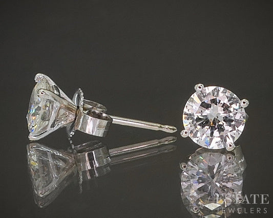 14k White Gold Round Natural 1.00ctw Diamond Stud Earrings p19048