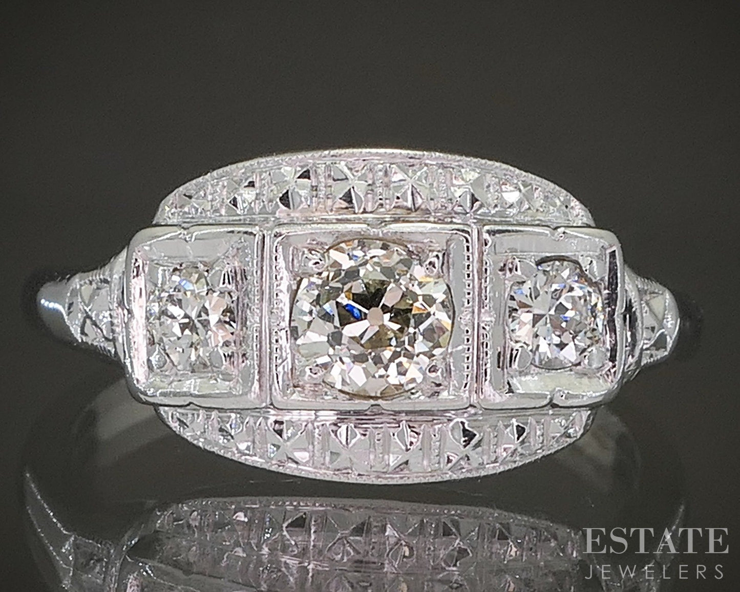 Antique 14k White Gold OEC Natural .40ctw Diamond Engagement Ring 4.2g p20299