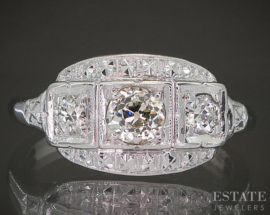 Antique 14k White Gold OEC Natural .40ctw Diamond Engagement Ring 4.2g p20299