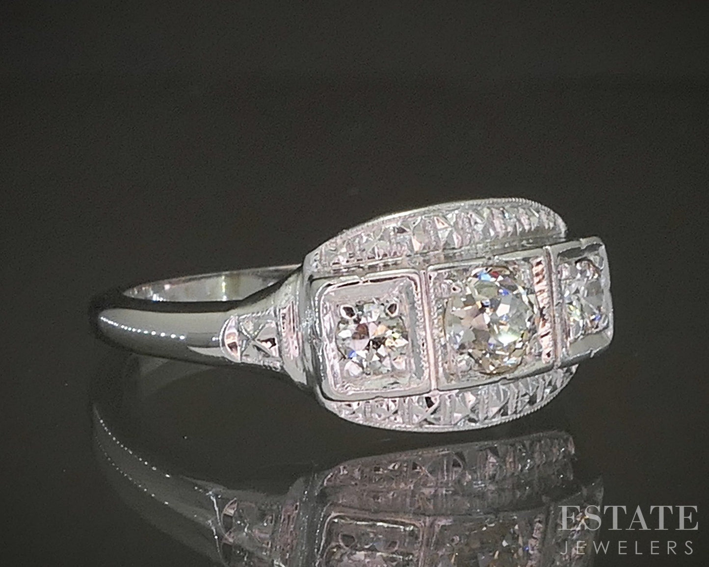 Antique 14k White Gold OEC Natural .40ctw Diamond Engagement Ring 4.2g p20299