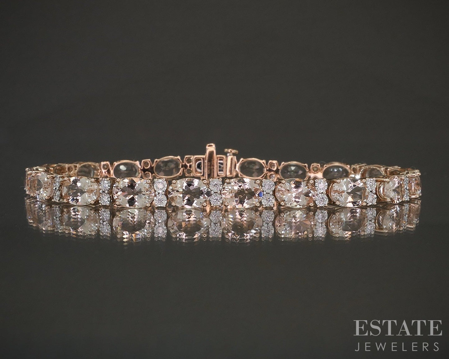 14k Rose Gold Natural Morganite & Diamond Tennis Bracelet 12g 7.25"L p20221