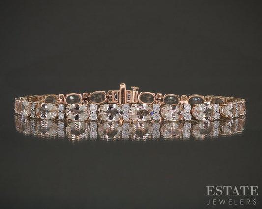 14k Rose Gold Natural Morganite & Diamond Tennis Bracelet 12g 7.25"L p20221