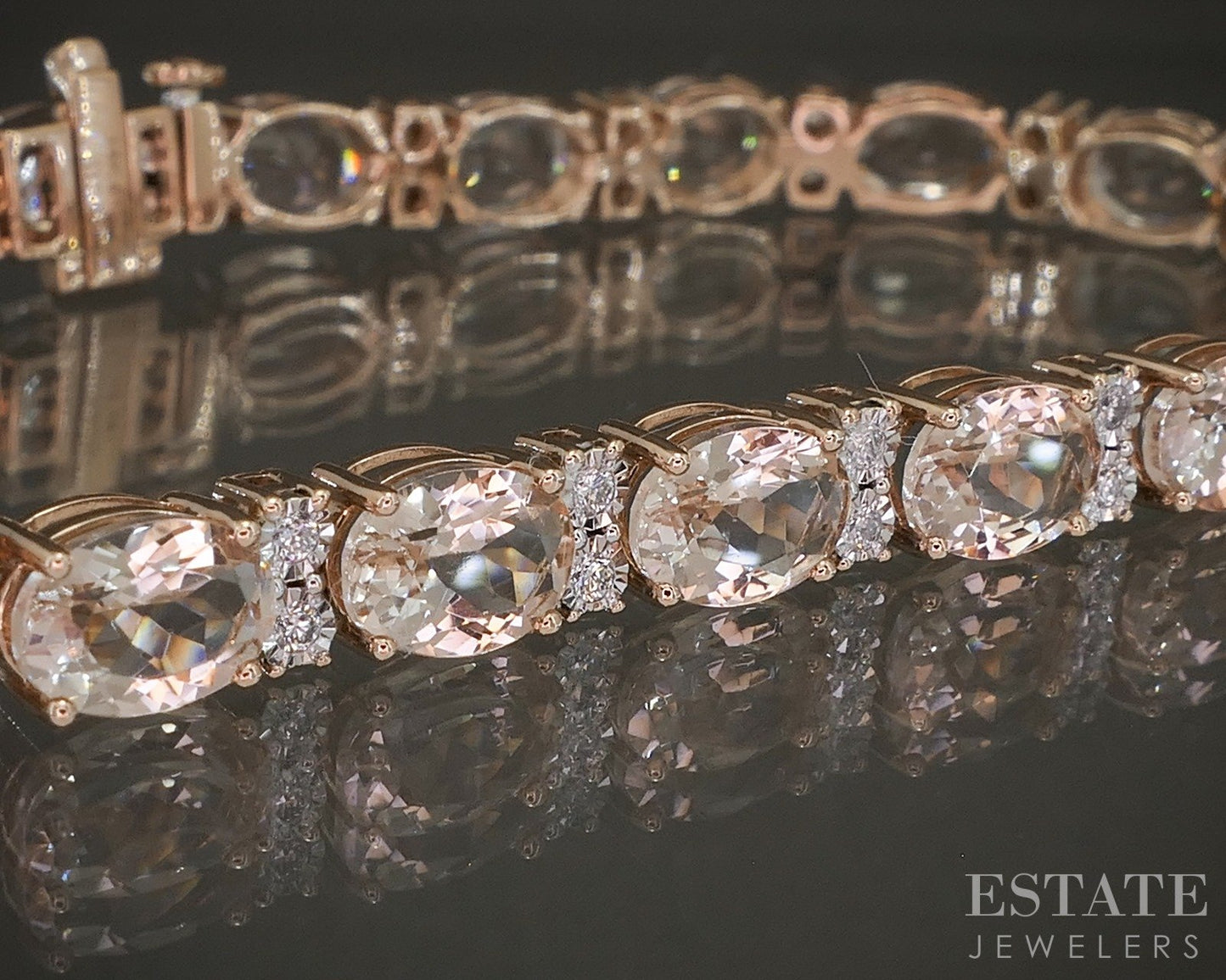 14k Rose Gold Natural Morganite & Diamond Tennis Bracelet 12g 7.25"L p20221
