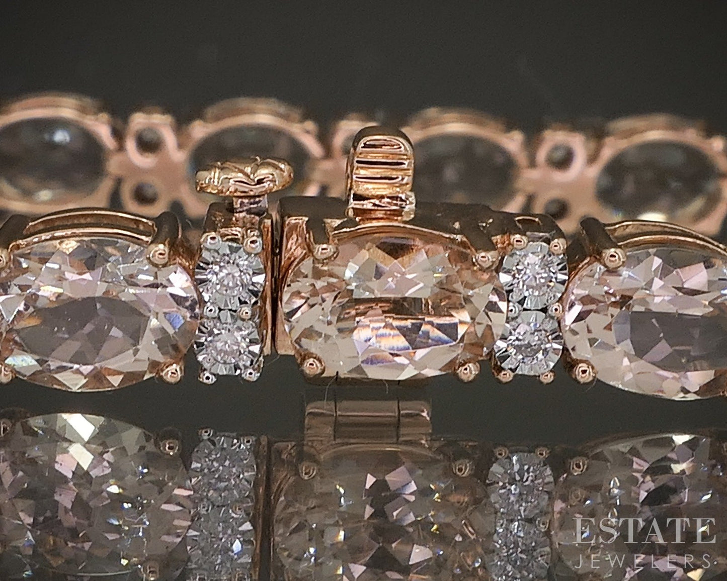 14k Rose Gold Natural Morganite & Diamond Tennis Bracelet 12g 7.25"L p20221