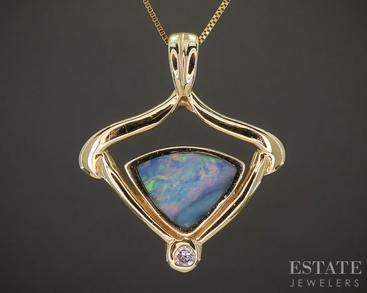 14k Yellow Gold Natural Opal & Diamond Ladies Necklace 4.5g 18"L p21050
