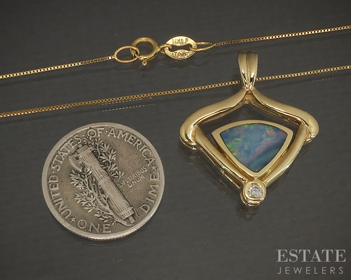 14k Yellow Gold Natural Opal & Diamond Ladies Necklace 4.5g 18"L p21050