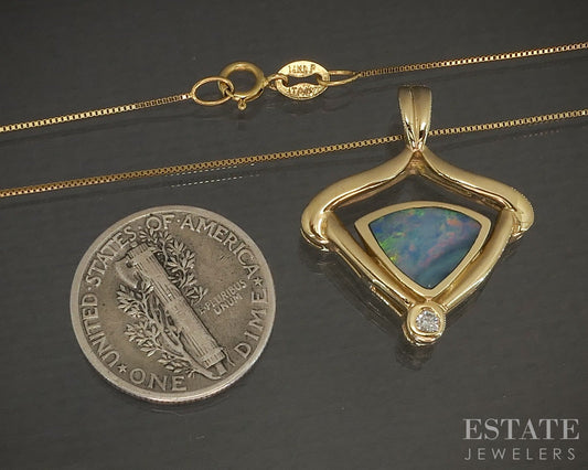 14k Yellow Gold Natural Opal & Diamond Ladies Necklace 4.5g 18"L p21050