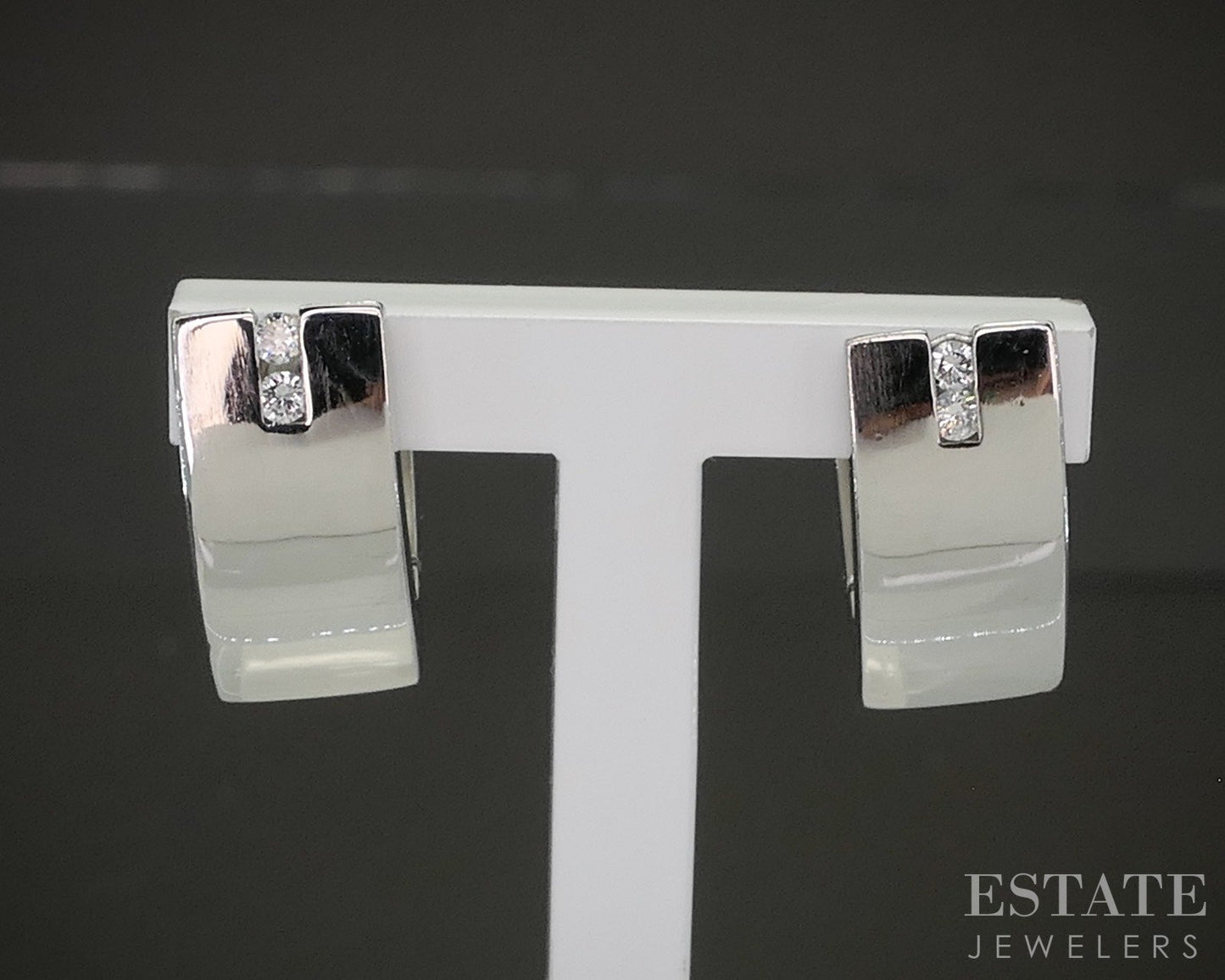 Platinum Round Natural .06ctw Diamond V Huggie Hoop Earrings 8.7g p19012