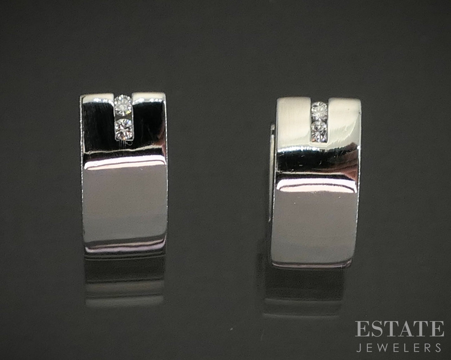 Platinum Round Natural .06ctw Diamond V Huggie Hoop Earrings 8.7g p19012