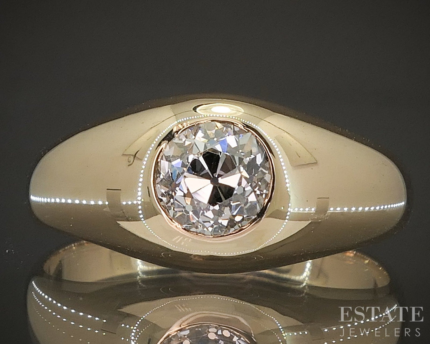 14k Yellow Gold OEC Natural .85ct Diamond Solitaire Gypsy Ring 5.7g p18608