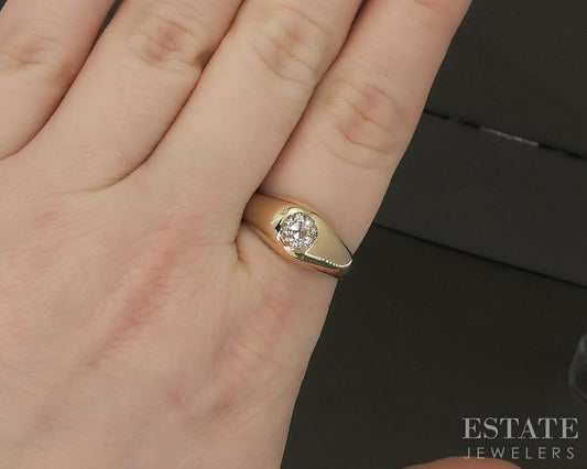 14k Yellow Gold OEC Natural .85ct Diamond Solitaire Gypsy Ring 5.7g p18608