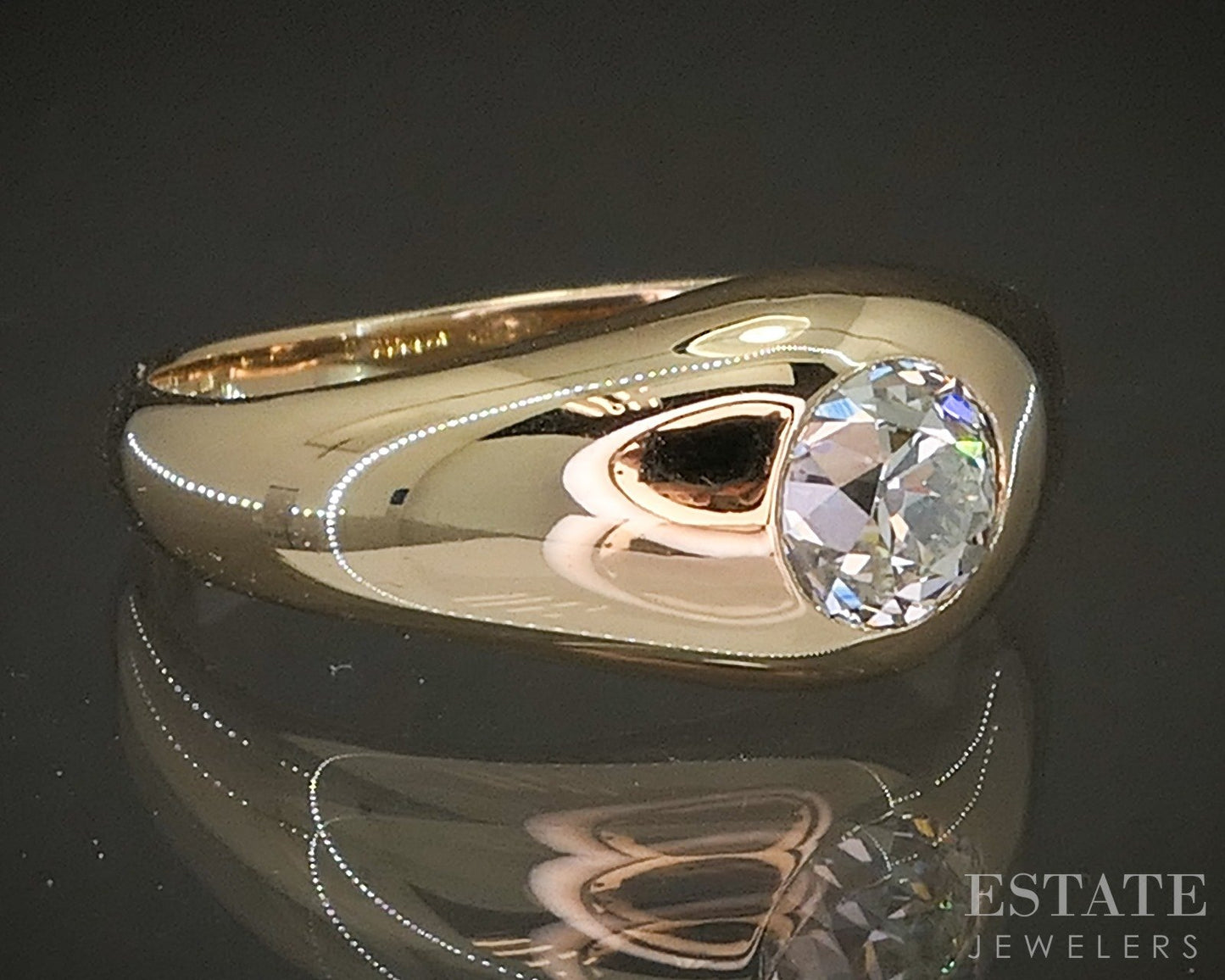 14k Yellow Gold OEC Natural .85ct Diamond Solitaire Gypsy Ring 5.7g p18608