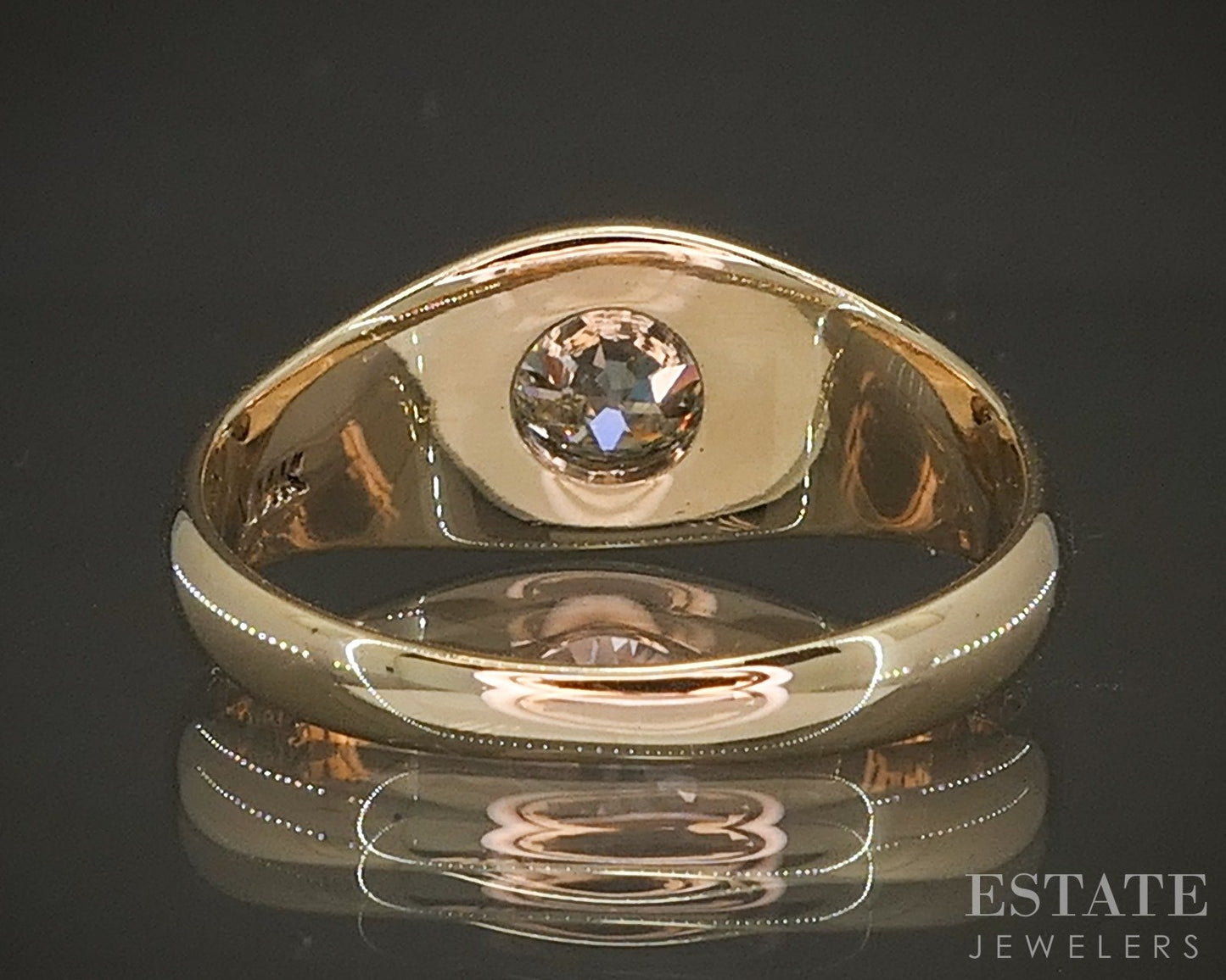 14k Yellow Gold OEC Natural .85ct Diamond Solitaire Gypsy Ring 5.7g p18608