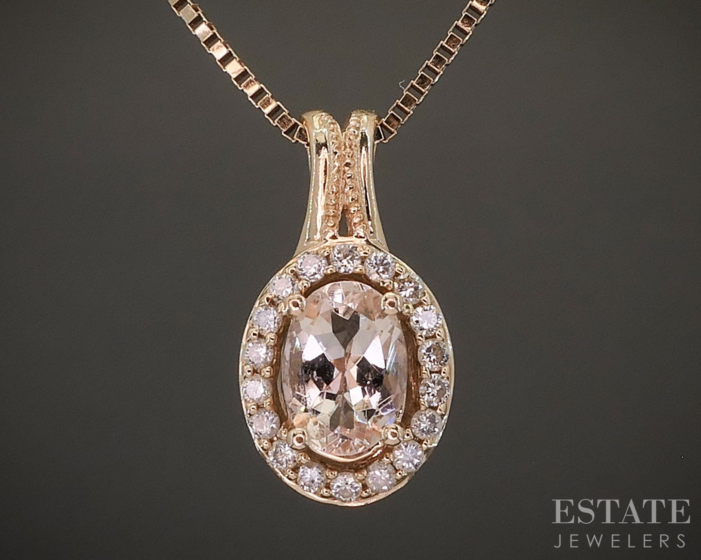 14k Rose Gold Oval Natural Morganite & Diamond Ladies Necklace 4.6g 24"L p20630