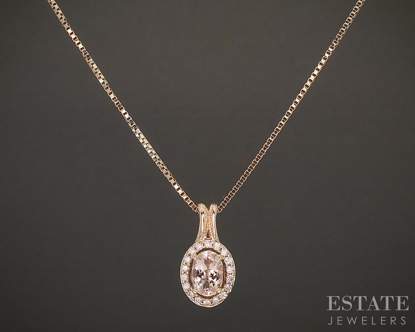 14k Rose Gold Oval Natural Morganite & Diamond Ladies Necklace 4.6g 24"L p20630