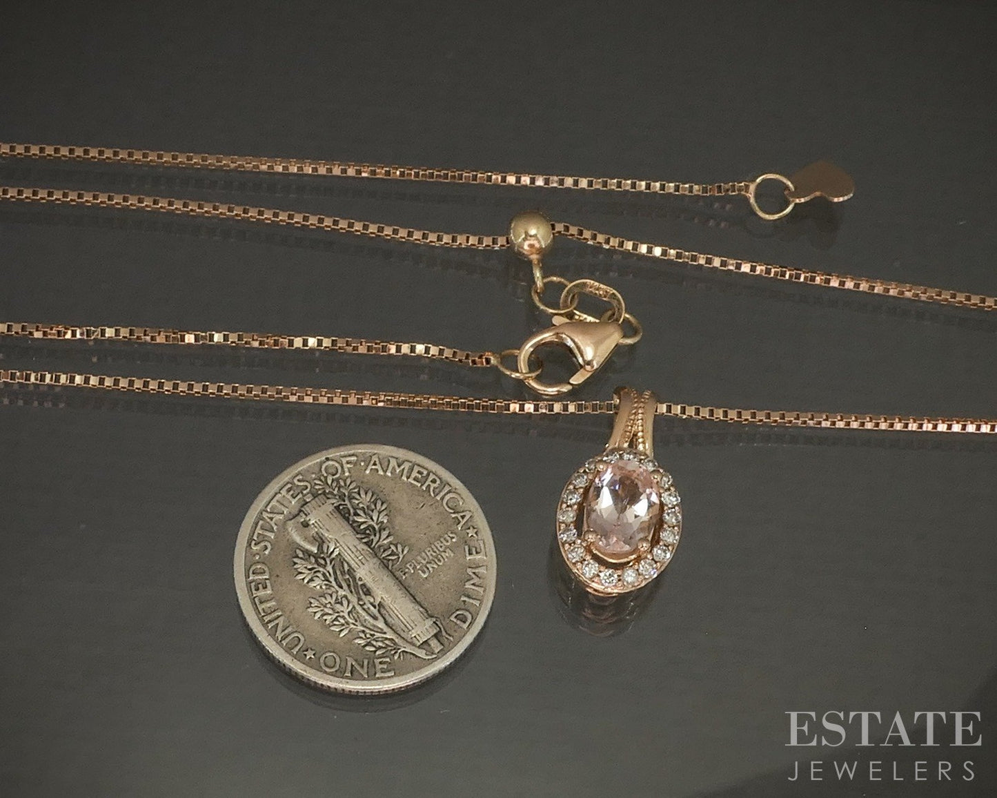 14k Rose Gold Oval Natural Morganite & Diamond Ladies Necklace 4.6g 24"L p20630