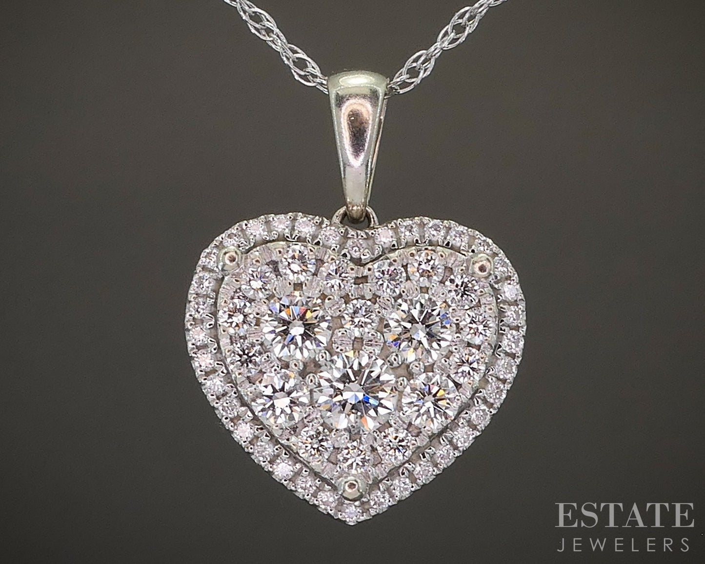 14k White Gold Natural .60ctw Diamond Heart Ladies Necklace 3.4g 24"L p20639