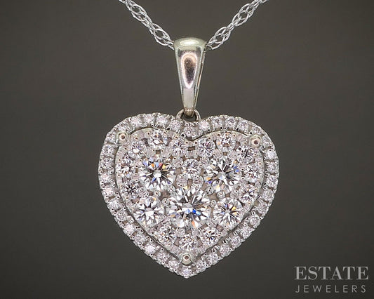 14k White Gold Natural .60ctw Diamond Heart Ladies Necklace 3.4g 24"L p20639
