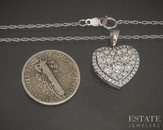 14k White Gold Natural .60ctw Diamond Heart Ladies Necklace 3.4g 24"L p20639