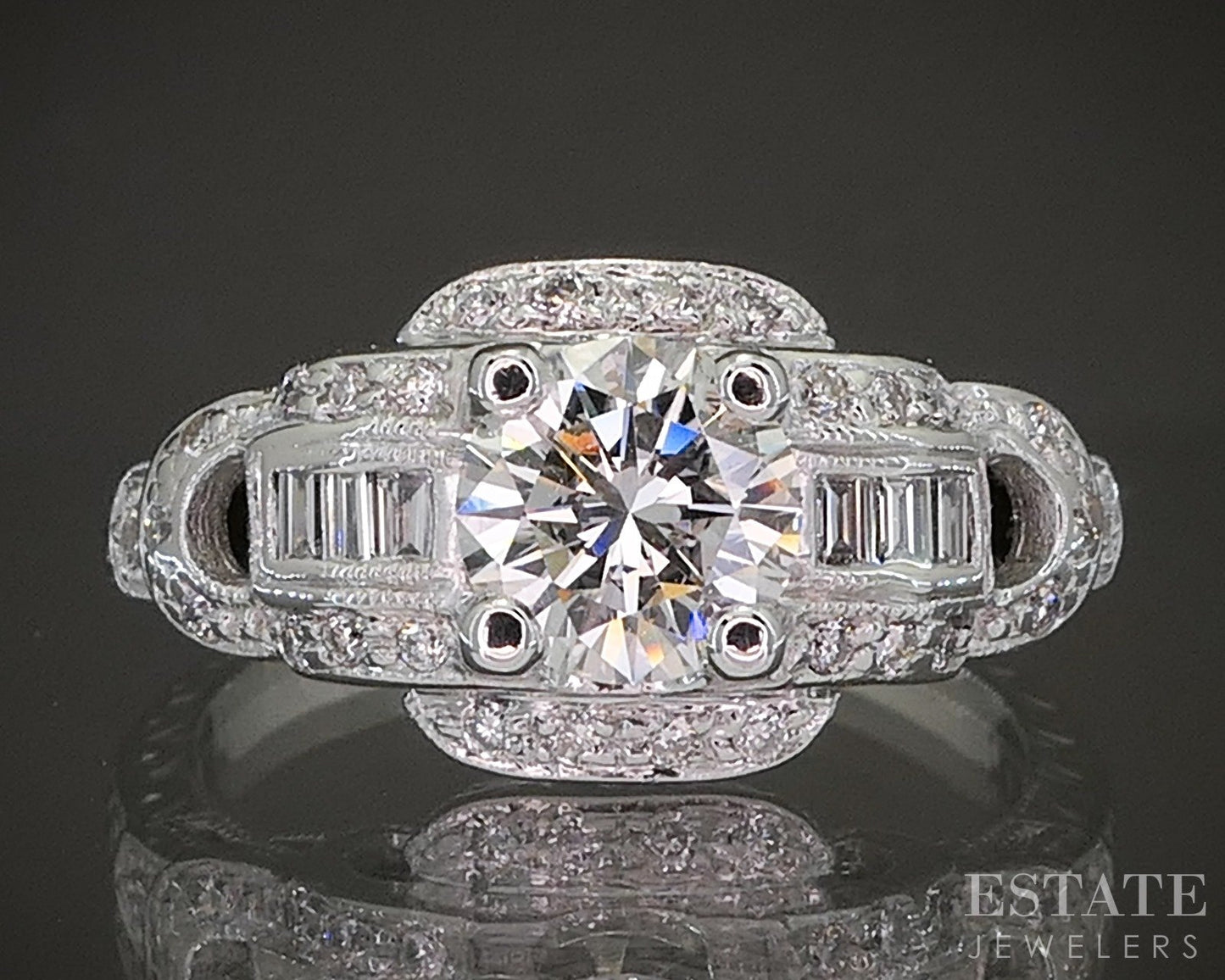 Vintage 14k White Gold Round Natural 1.18ctw Diamond Engagement Ring 4.1g p18609