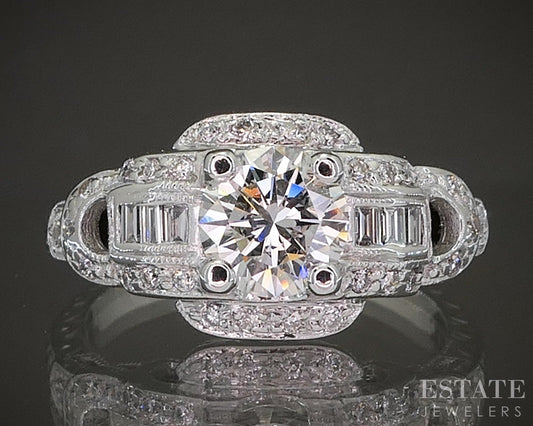 Vintage 14k White Gold Round Natural 1.18ctw Diamond Engagement Ring 4.1g p18609