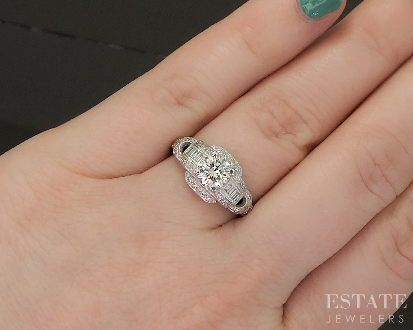 Vintage 14k White Gold Round Natural 1.18ctw Diamond Engagement Ring 4.1g p18609