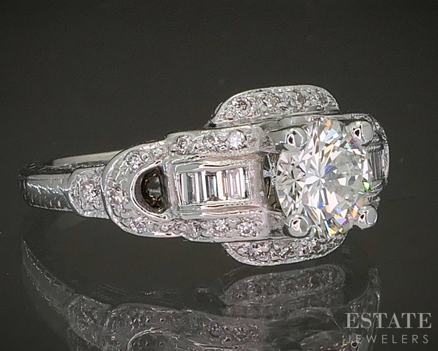 Vintage 14k White Gold Round Natural 1.18ctw Diamond Engagement Ring 4.1g p18609