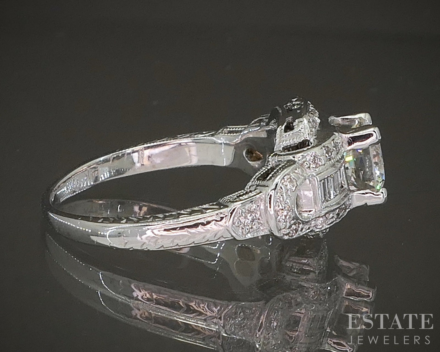 Vintage 14k White Gold Round Natural 1.18ctw Diamond Engagement Ring 4.1g p18609