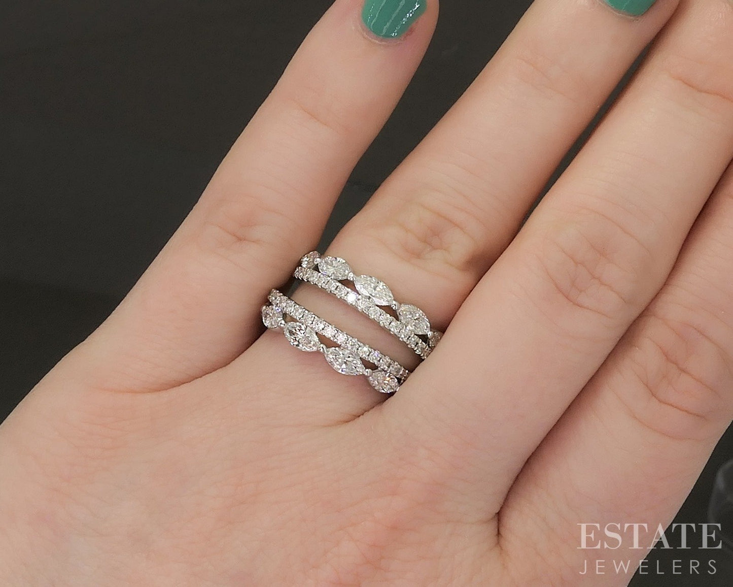 Matching 14k White Gold Lab Created 1.5ctw Diamond Wedding Band Set 7.4g p20468