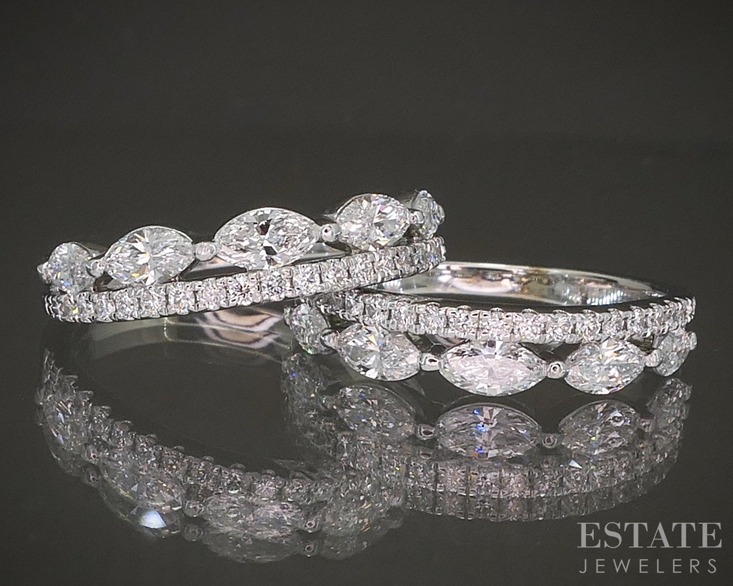 Matching 14k White Gold Lab Created 1.5ctw Diamond Wedding Band Set 7.4g p20468