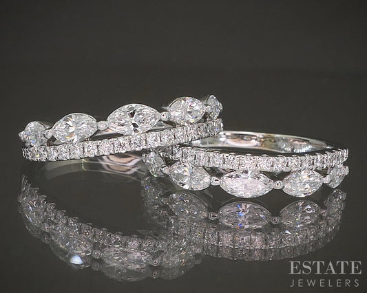 Matching 14k White Gold Lab Created 1.5ctw Diamond Wedding Band Set 7.4g p20468
