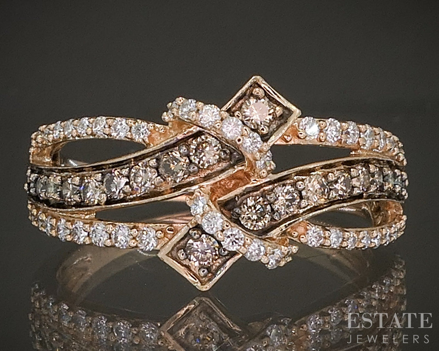 14k Strawberry Gold LeVian .70ctw Chocolate & Vanilla Diamond Ring p21526