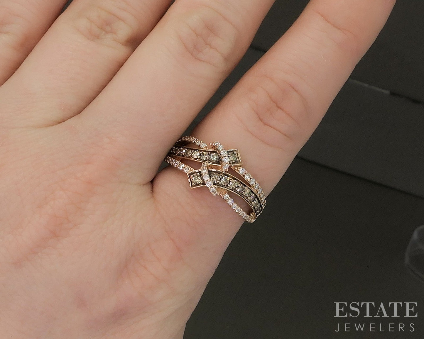 14k Strawberry Gold LeVian .70ctw Chocolate & Vanilla Diamond Ring p21526