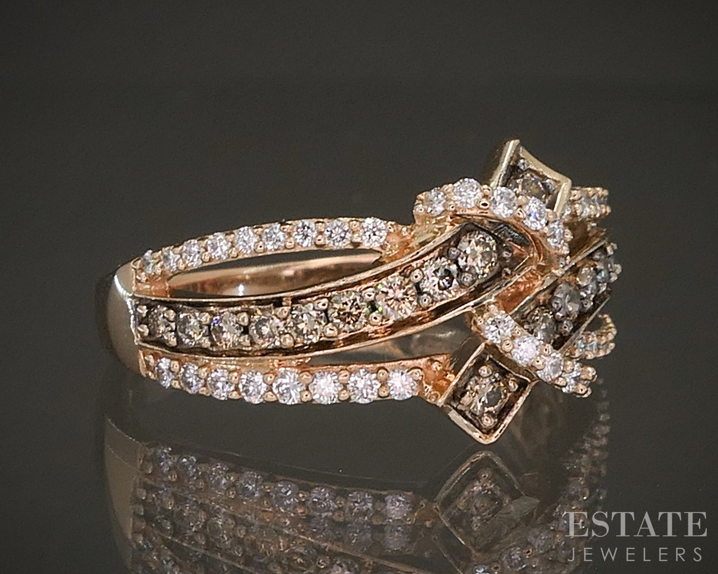 14k Strawberry Gold LeVian .70ctw Chocolate & Vanilla Diamond Ring p21526